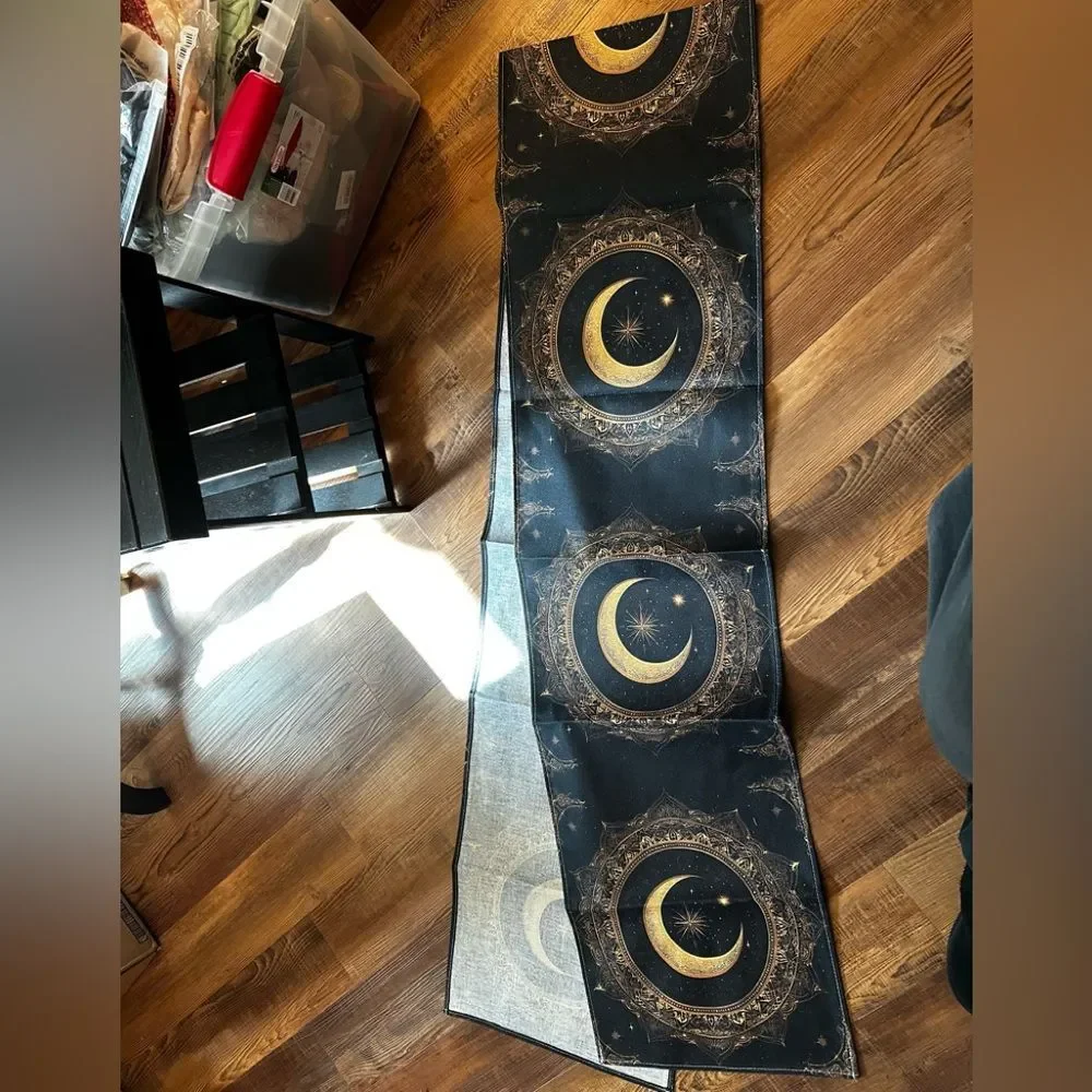 Gold Crescent MoonTapestry - Black and Gold Celestial Decor